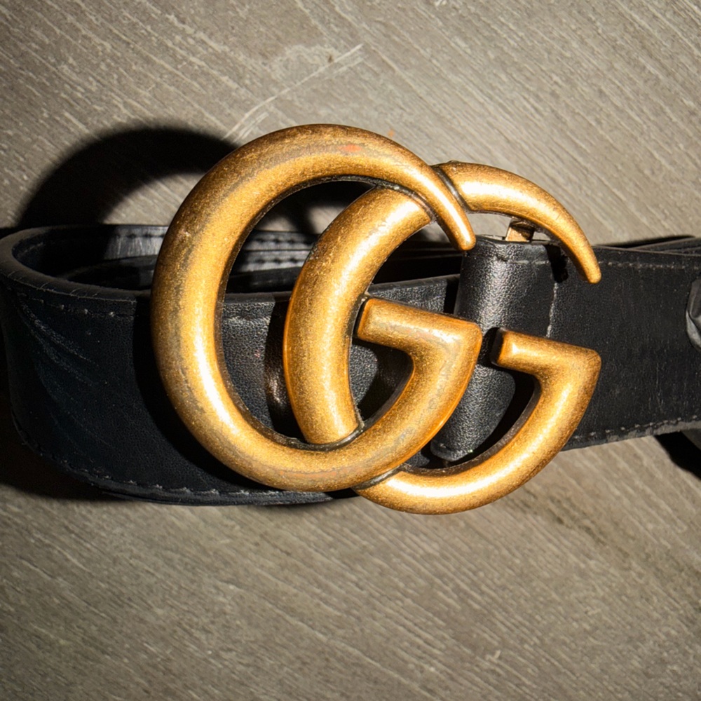 Gucci Black Belt with Gold GG Buckle